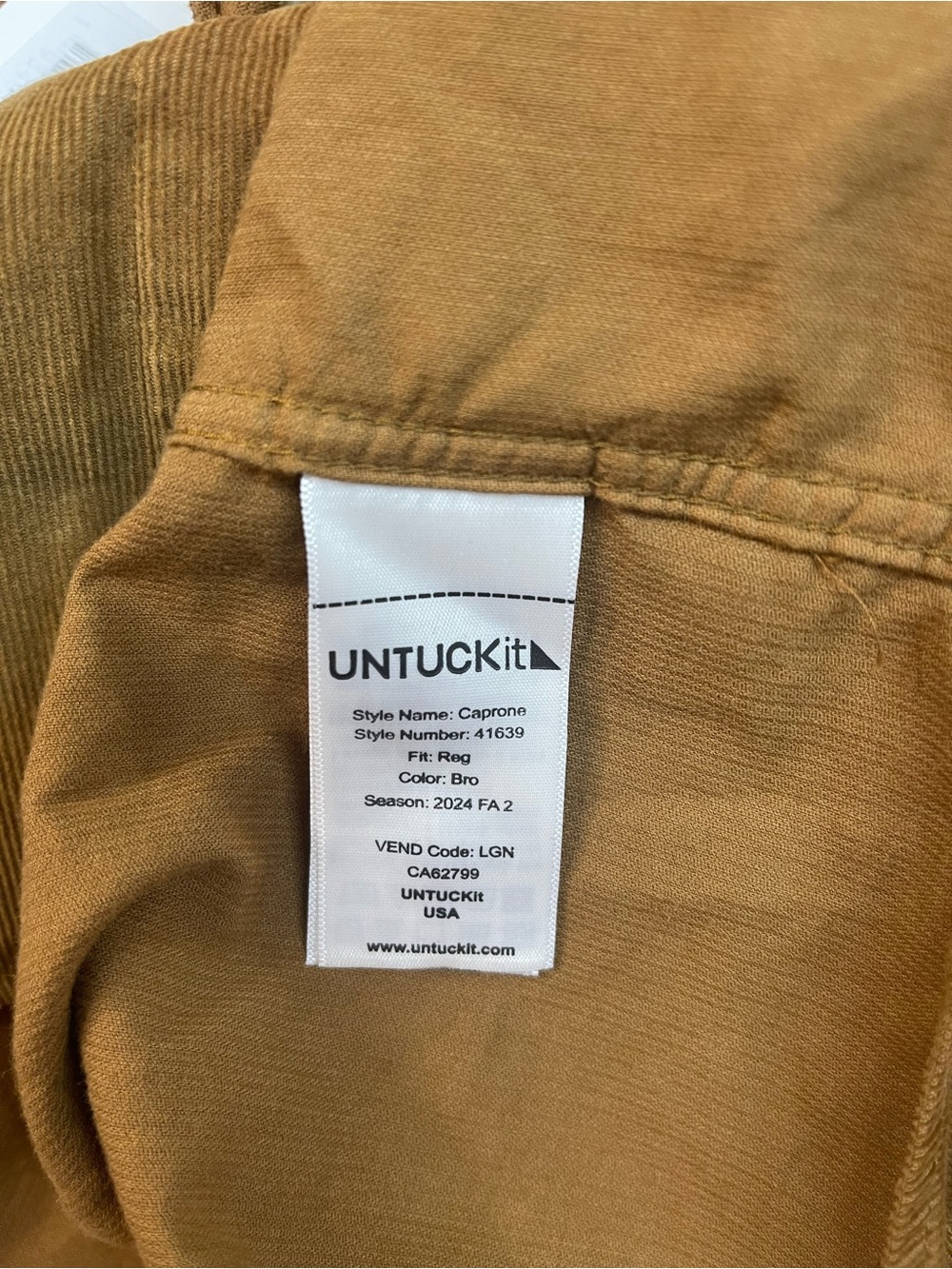 UNTUCKit Caprone Cord Corduroy Button Down Shirt Brown - Picture 11 of 16